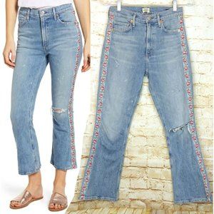 Citizens of Humanity Mother Floral Side Racer Demy Cropped Flare Jeans 24 25 0 2